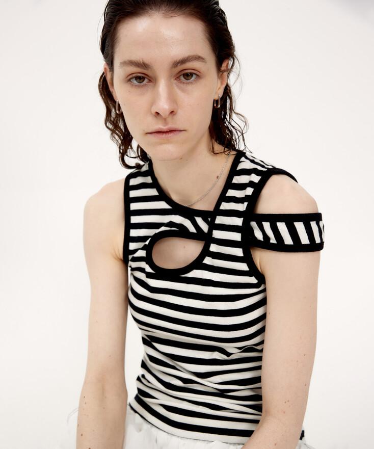 스트라이프 슬리브리스 (블랙)