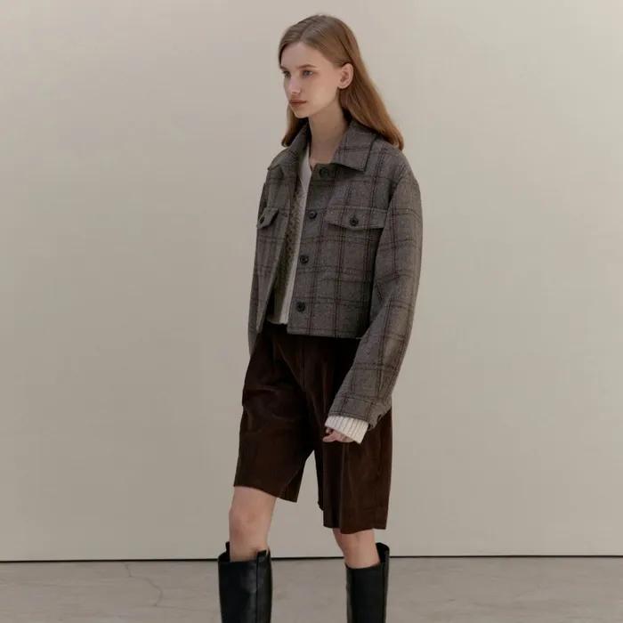 ALPACA CHECK TRUCKER JACKET GREY