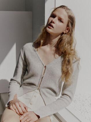 CASHMERE RING CARDIGAN GREY