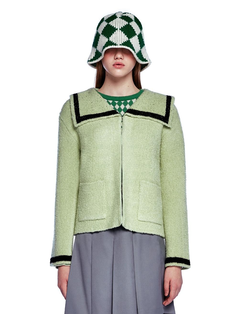 WIDE COLLAR KNIT CARDIGAN [LIGHT GREEN]