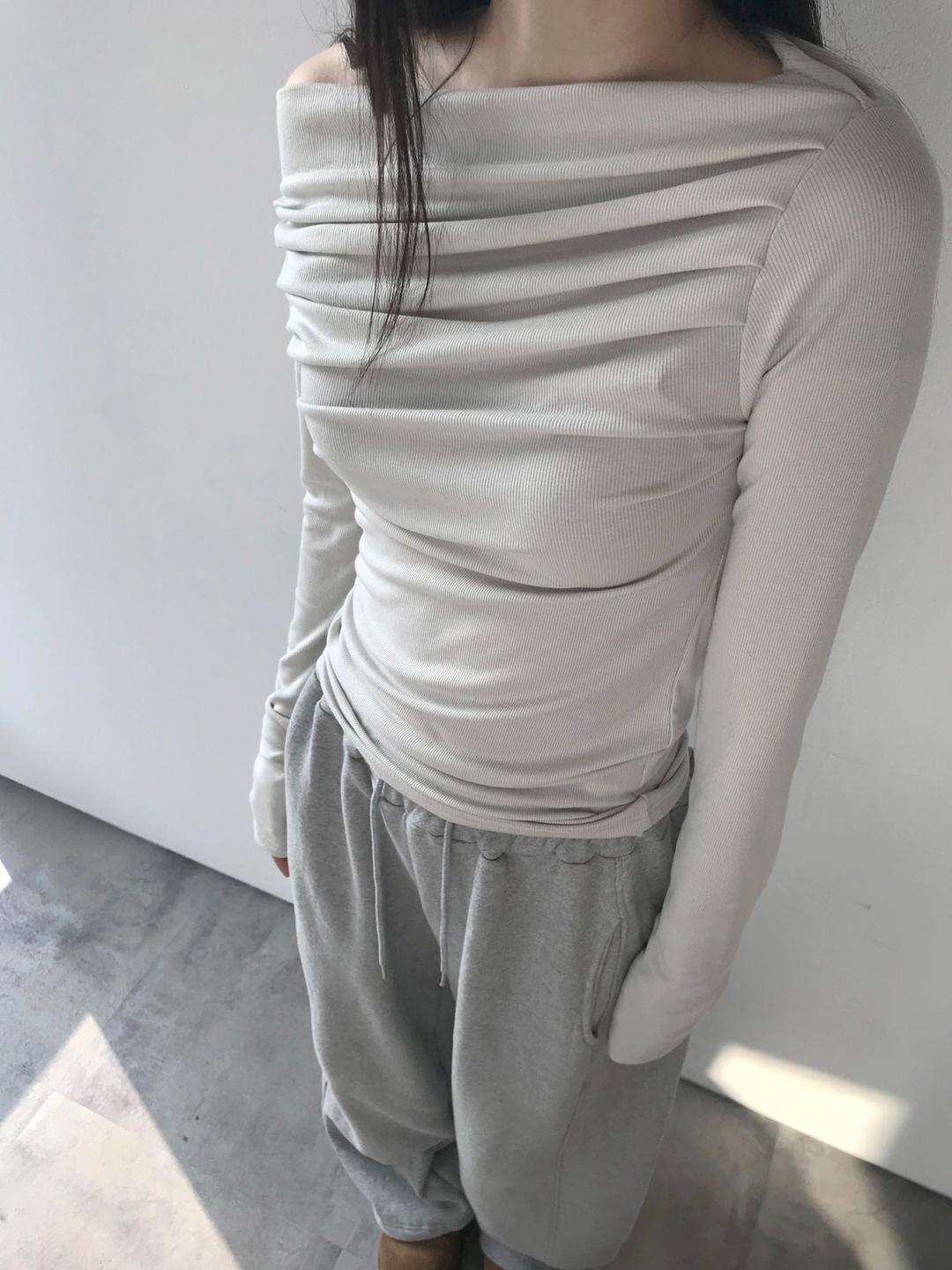 pale long shirring tee (3c)