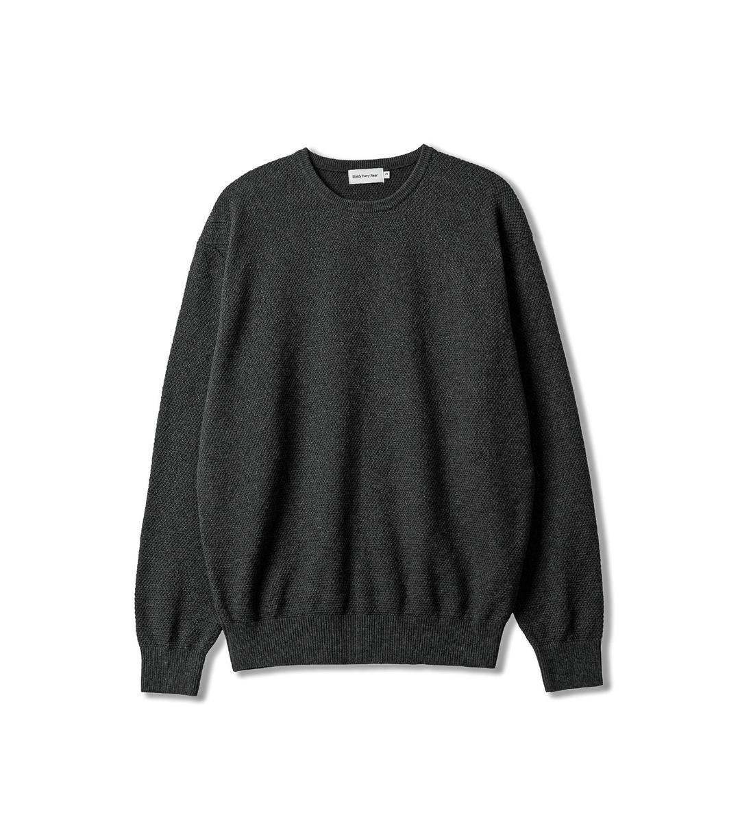 코튼 와플 라운드 니트 (다크 그레이 멜란지)