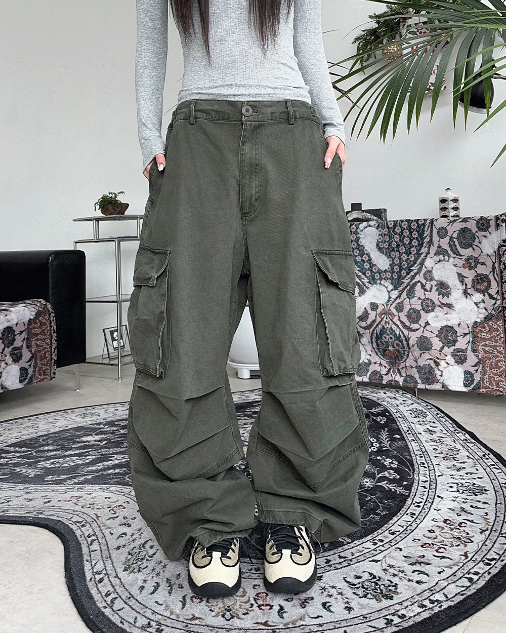 디에드 핀턱 워싱 카고팬츠