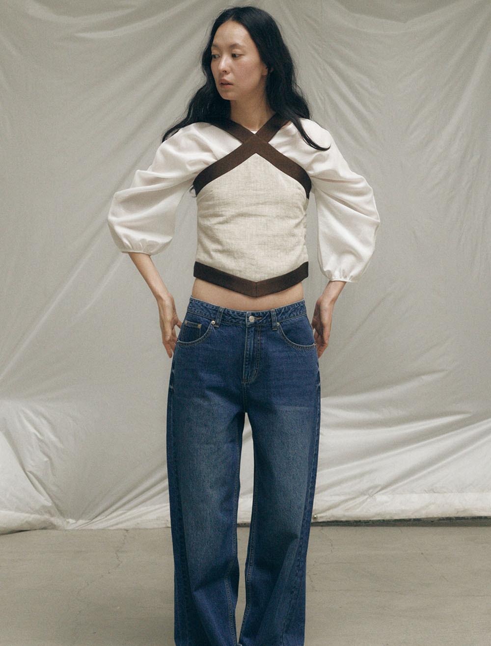 LINEN PANNEL BUSTIER TOP [BEIGE]