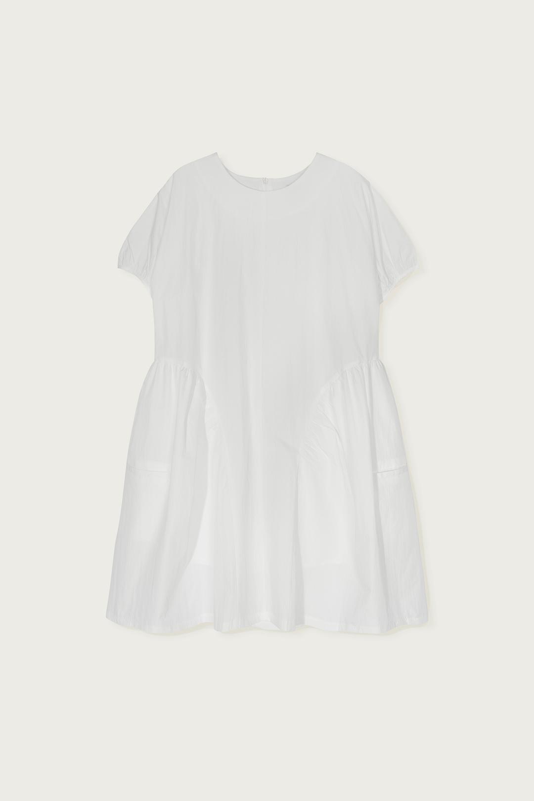 CAP SLEEVE SHIRRING DRESS WHITE