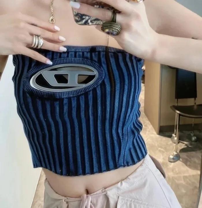 디젤 M-클락스빌 부클 여성 니트 튜브 탑 탱크탑 밴도우 블루