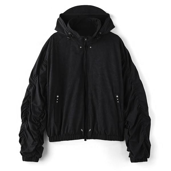 Yoketsu western rivet shirring hoodie windbreaker (black)