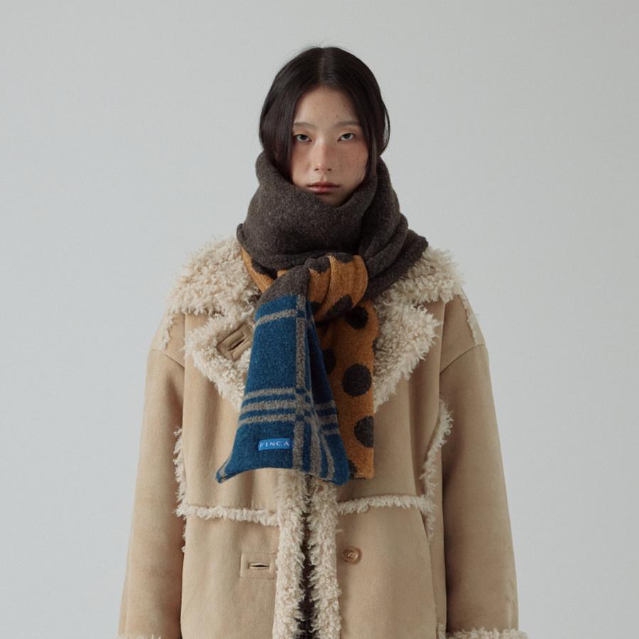 레이어드 도트&체크 믹스 양모 머플러 (선물패키지포함)
