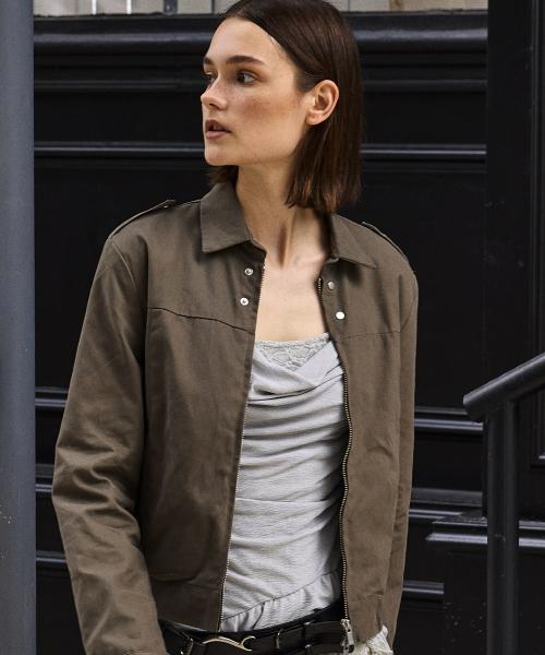 컴포트 바시티 비조 코튼 절개 트러커 워크 자켓 [브라운]