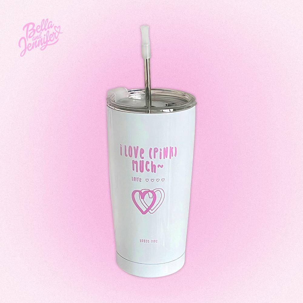 핑크 타이포그래피 텀블러 스테인리스 빨대 헬스장 필라테스 운동용 보온 대용량 550ml