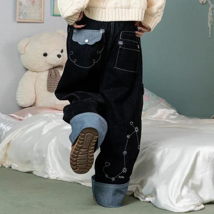 WXP057 호시조라 벨벳 데님 와이드 팬츠 (INDIGO)