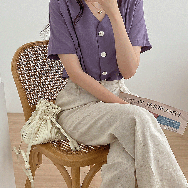 데일리 출근룩 단아 반팔 린넨 브이넥 블라우스(4color)