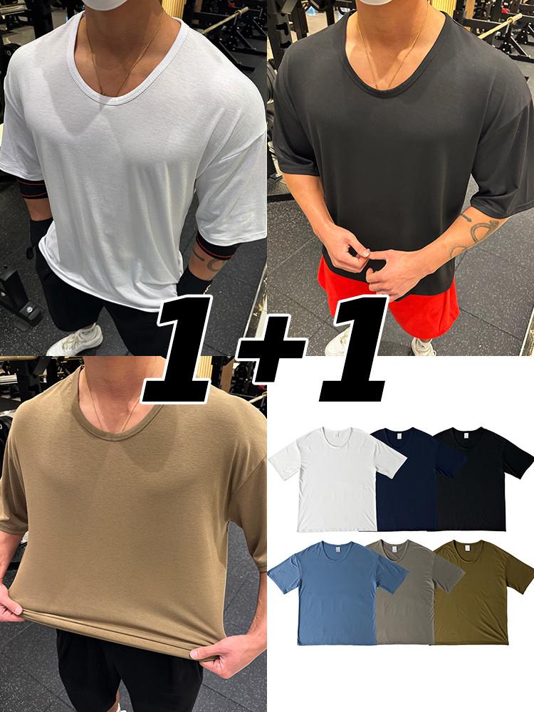 1+1기획)실켓 무지 유넥 반팔 머슬 헬창핏 짐웨어 도프룸 6COLOR