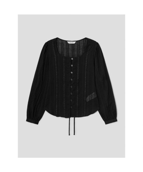 레이스 라운드넥 블라우스  블랙