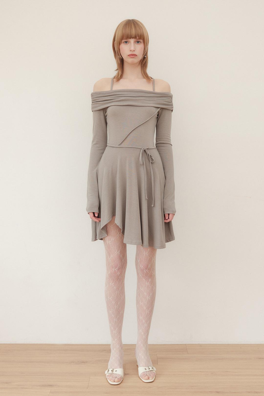 OFF SHOULDER DRAPING DRESS TOP - LIGHT GRAY
