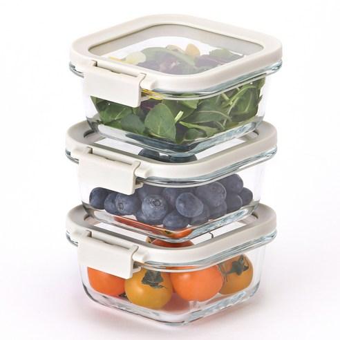 네오플램 코모도 내열유리 정사각 밀폐용기 320ml, 3개 - 밀폐용기/세트 | 쿠팡