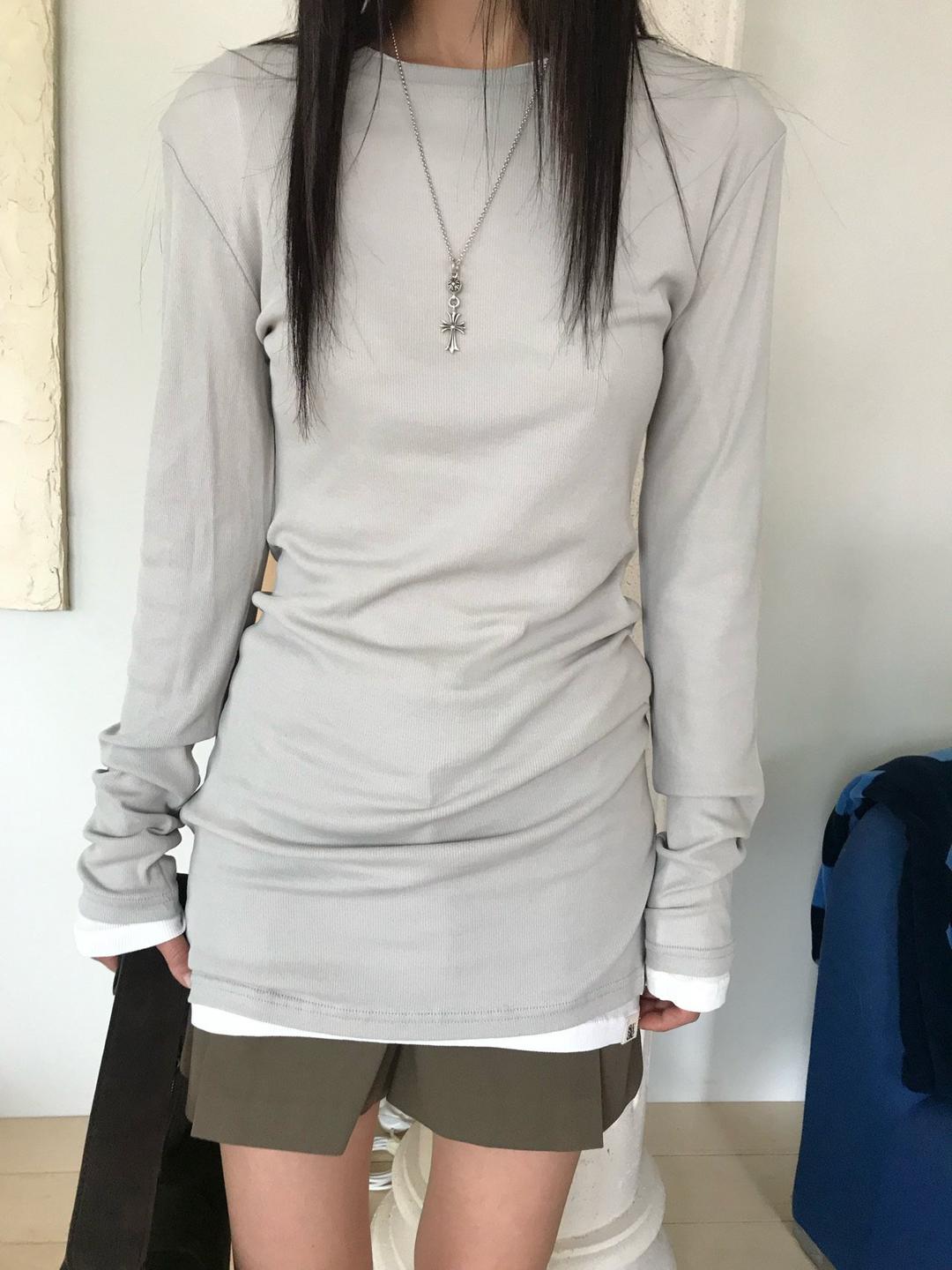 LINN SLIM LONG TOP, SOFT GREY (4C)