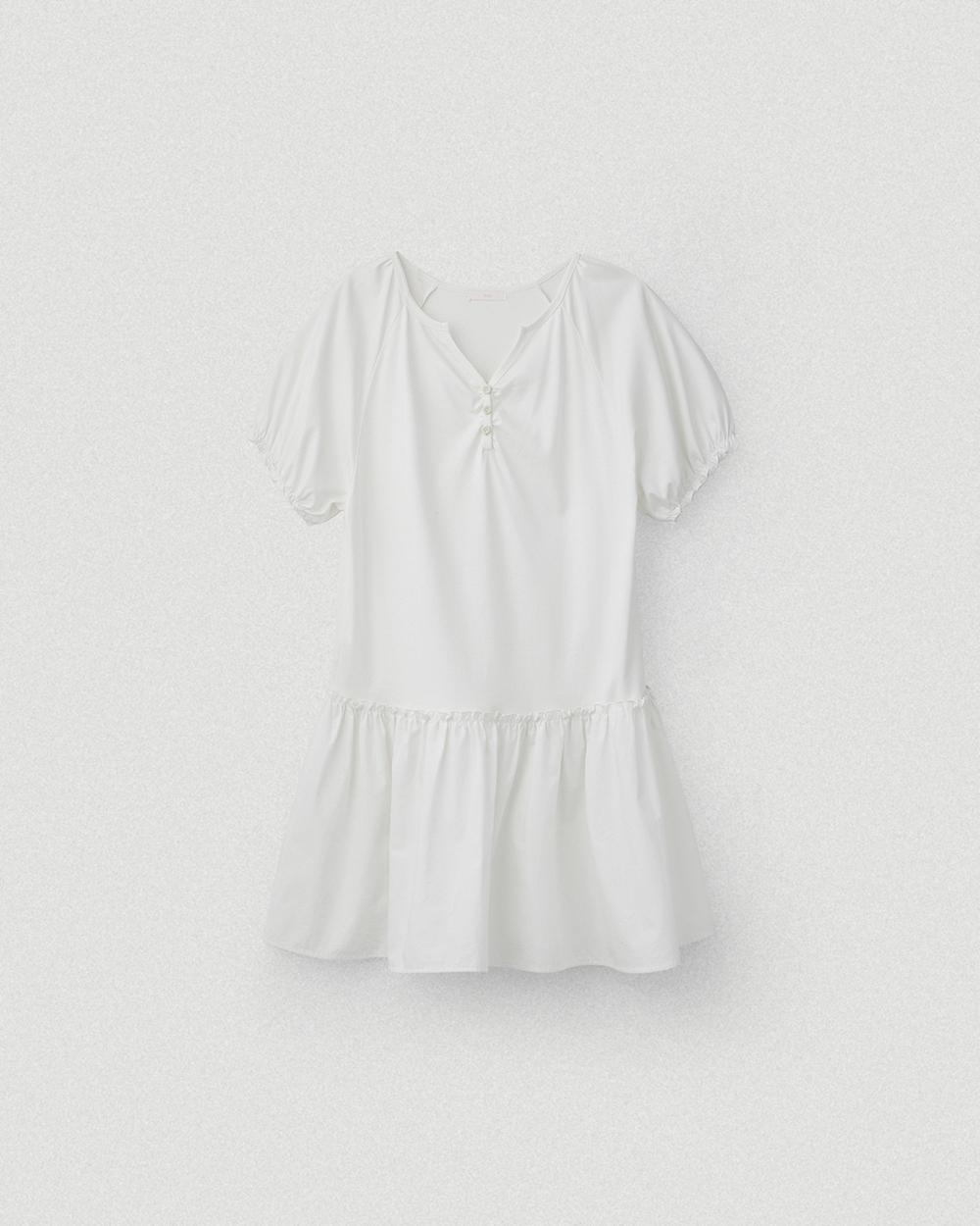 Lace Shirring Mini Dress_White
