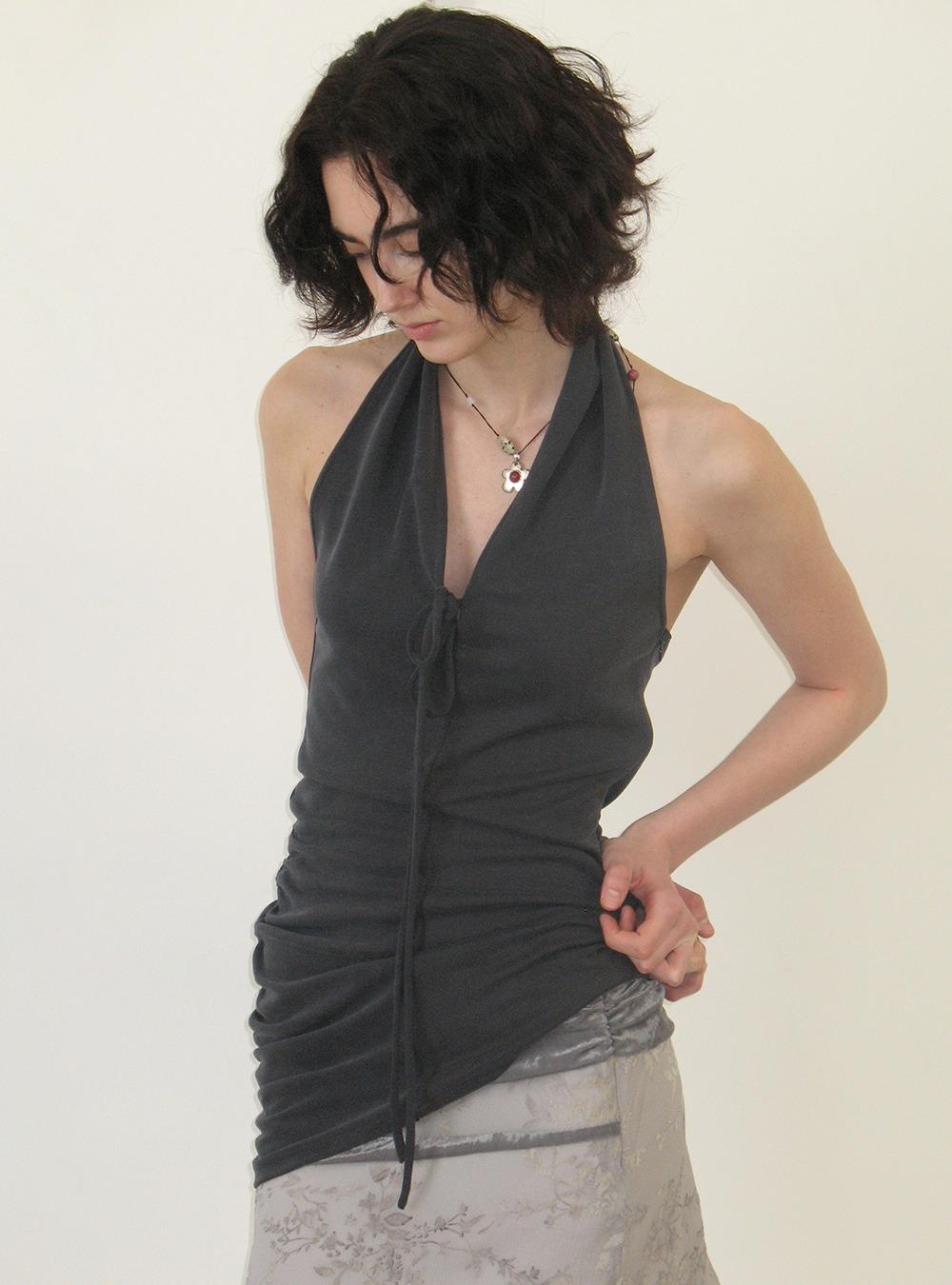 Velvet Halter Deep V Backless Top