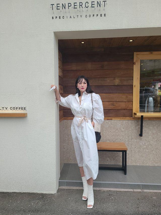 셔츠원피스 배색셔츠 롱셔츠 퍼프셔츠