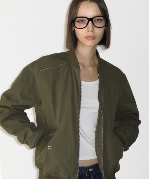 Over Fit Shirring Bomber Jacket, KHAKI