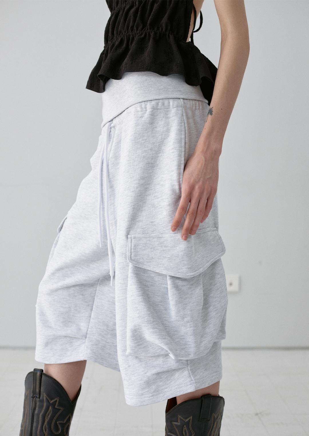 FOLDOVER WAIST CARGO SHORTS MELANGE GRAY