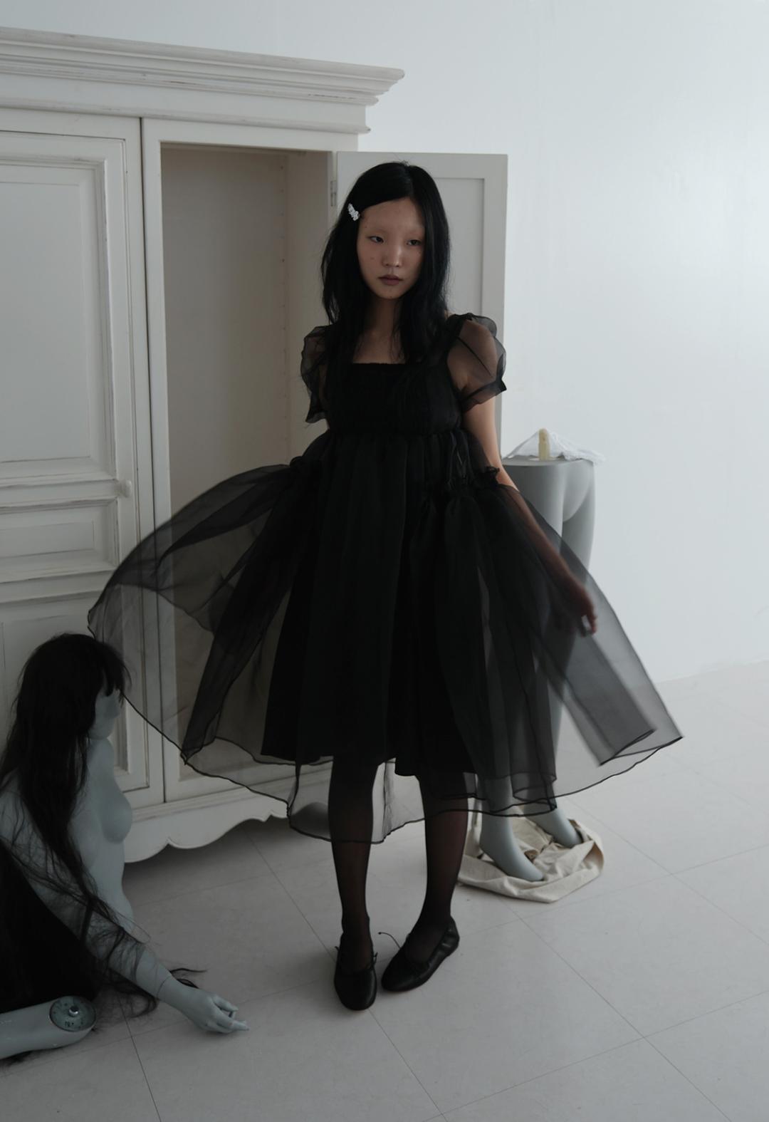 Organza Square Puff Dress, 2color