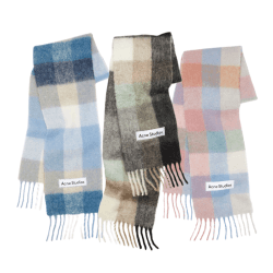 에덴 22SS 아크네스튜디오 로고 체크 머플러 목도리 그린 라이트 블루 CA0084