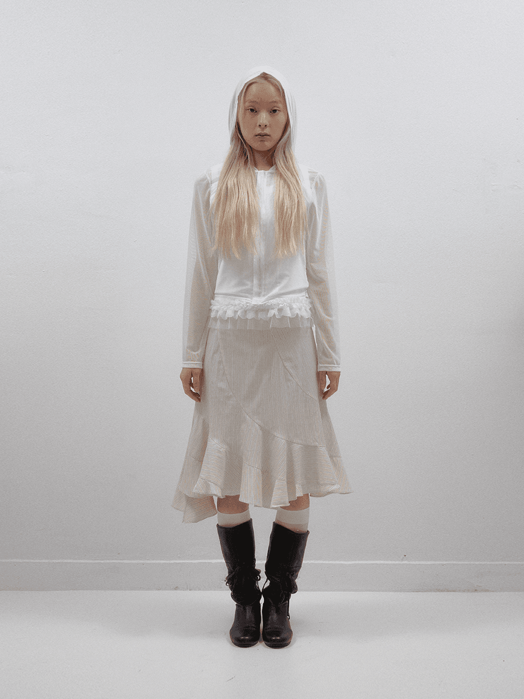 STRIPE MID SKIRT - BANILLA