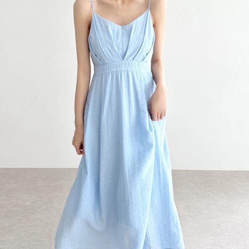 잔꽃 셔링 끈 원피스