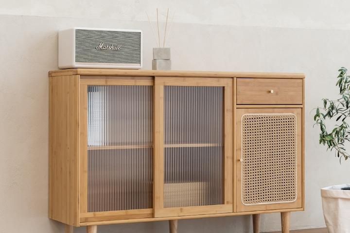 제이드 원목 라탄 거실 주방 수납장 1200 인테리어 강화유리 거실장 주방장