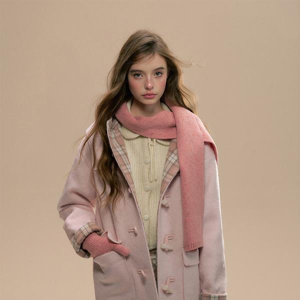 pink plaid patchwork horn button coat