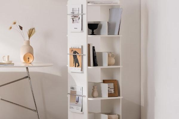 포어 4단 전면 회전책장 화이트