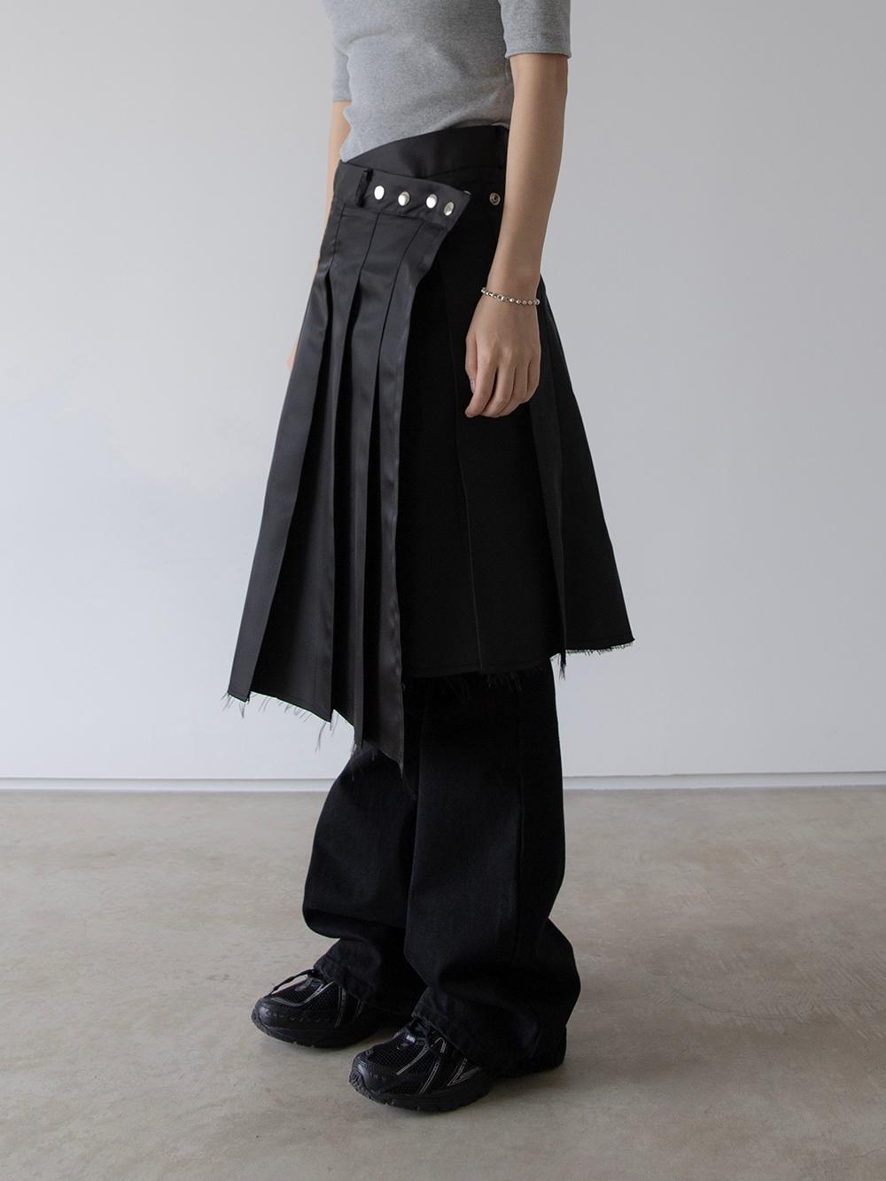 PLEATS WRAP SKIRT (2COLORS)