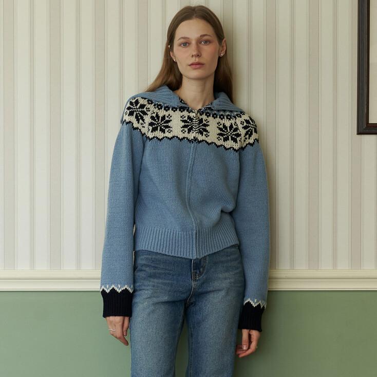 A NORDIC ZIP-UP KNIT-BLUE