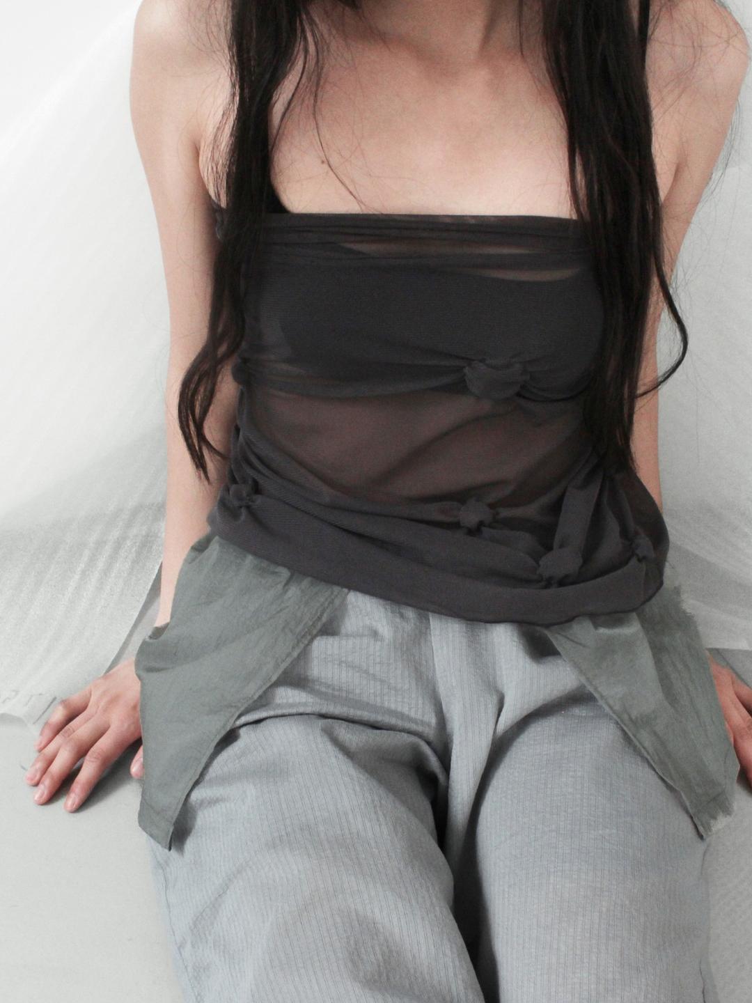 MESH DOT SHIRRED SCARF, CHARCOAL