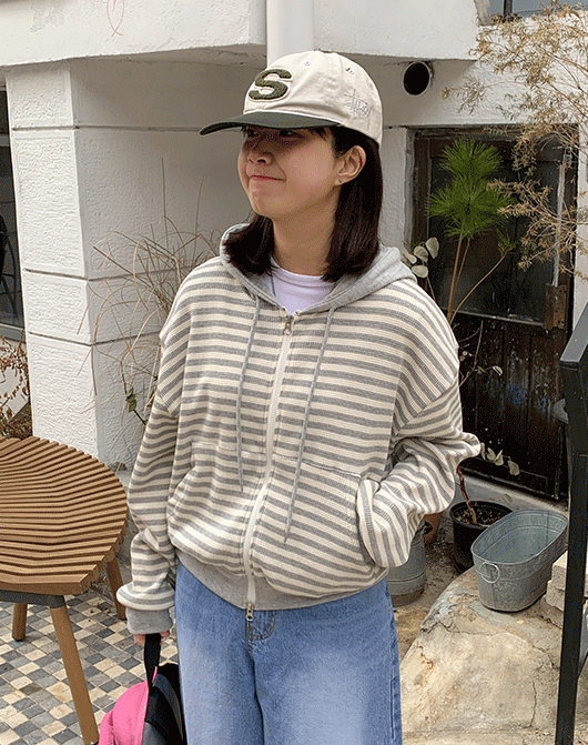 [3일간 new 5% sale] 요노키 스트라이프 크롭 후드집업 (3color)