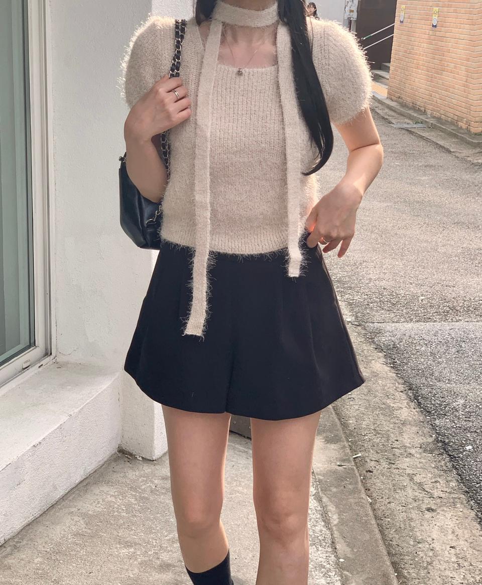 루앤메리 니어 앙고라 타이 하프 니트(2col)