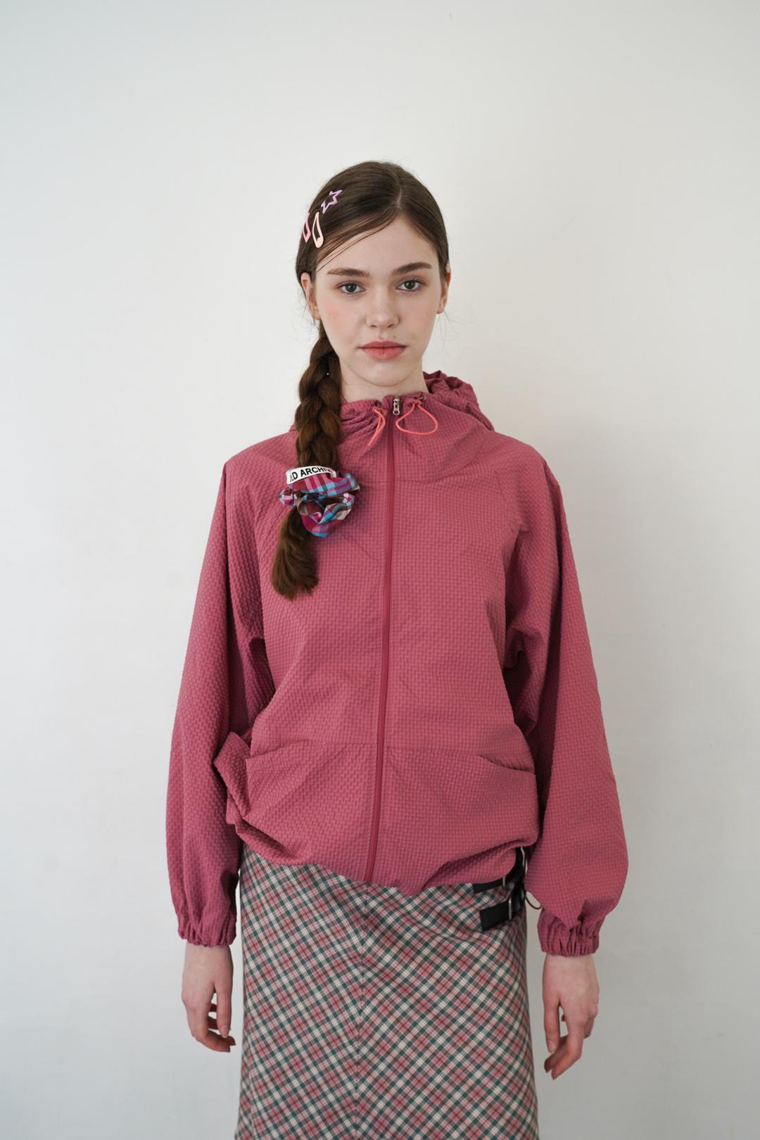 SEERSUCKER HOODIE TRACK TOP - STRAWBERRY PINK