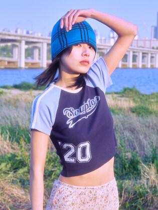 Varsity Glam Crop Top Navy/Blue