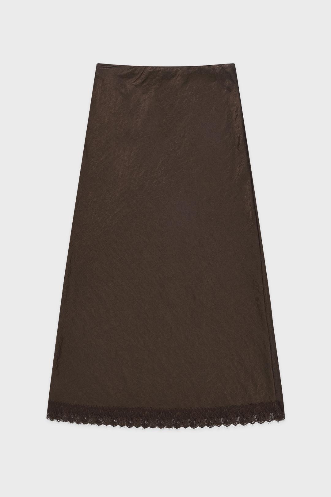 Satin Lace Long Skirt (Brown)