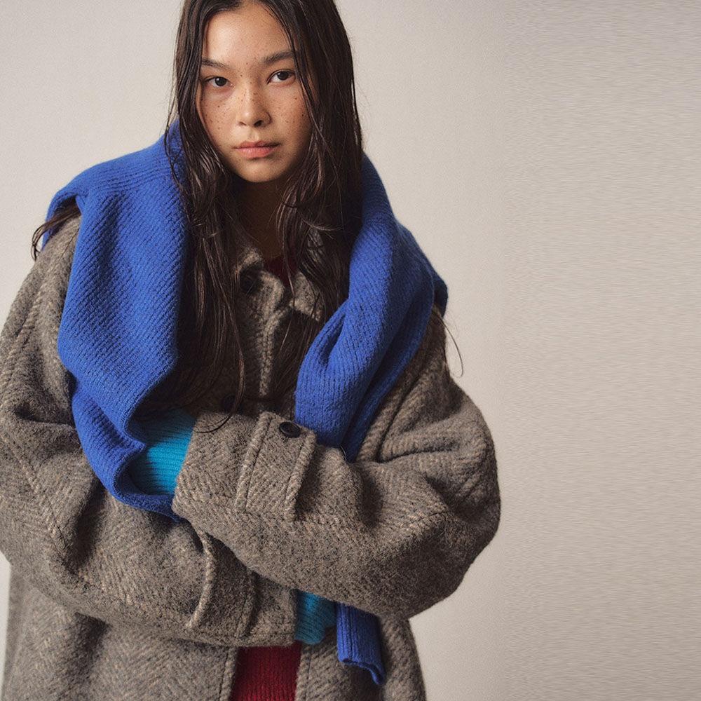 W Angora Blend Herringbone Classic Balmacaan Coat_Grey