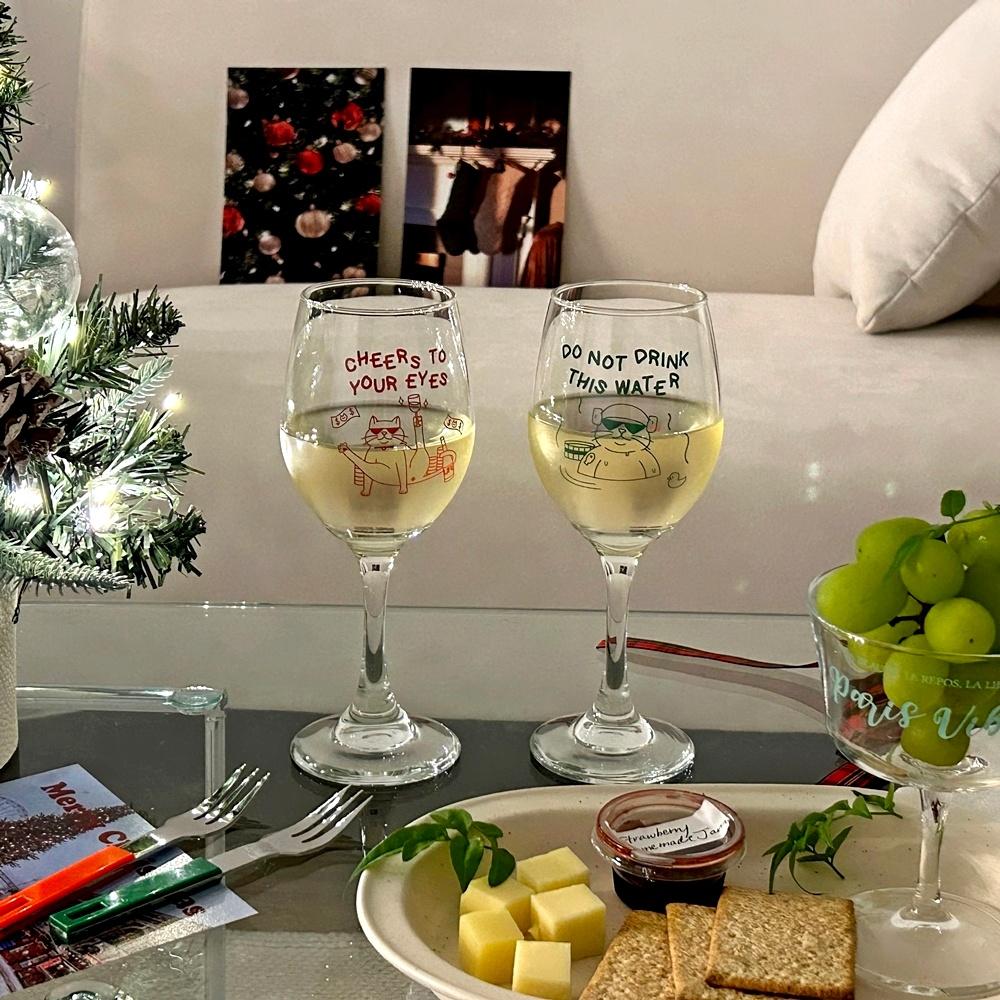 [선물세트] 젠틀 갱스터 캣 와인잔 2p선물세트 크리스마스 홈파티