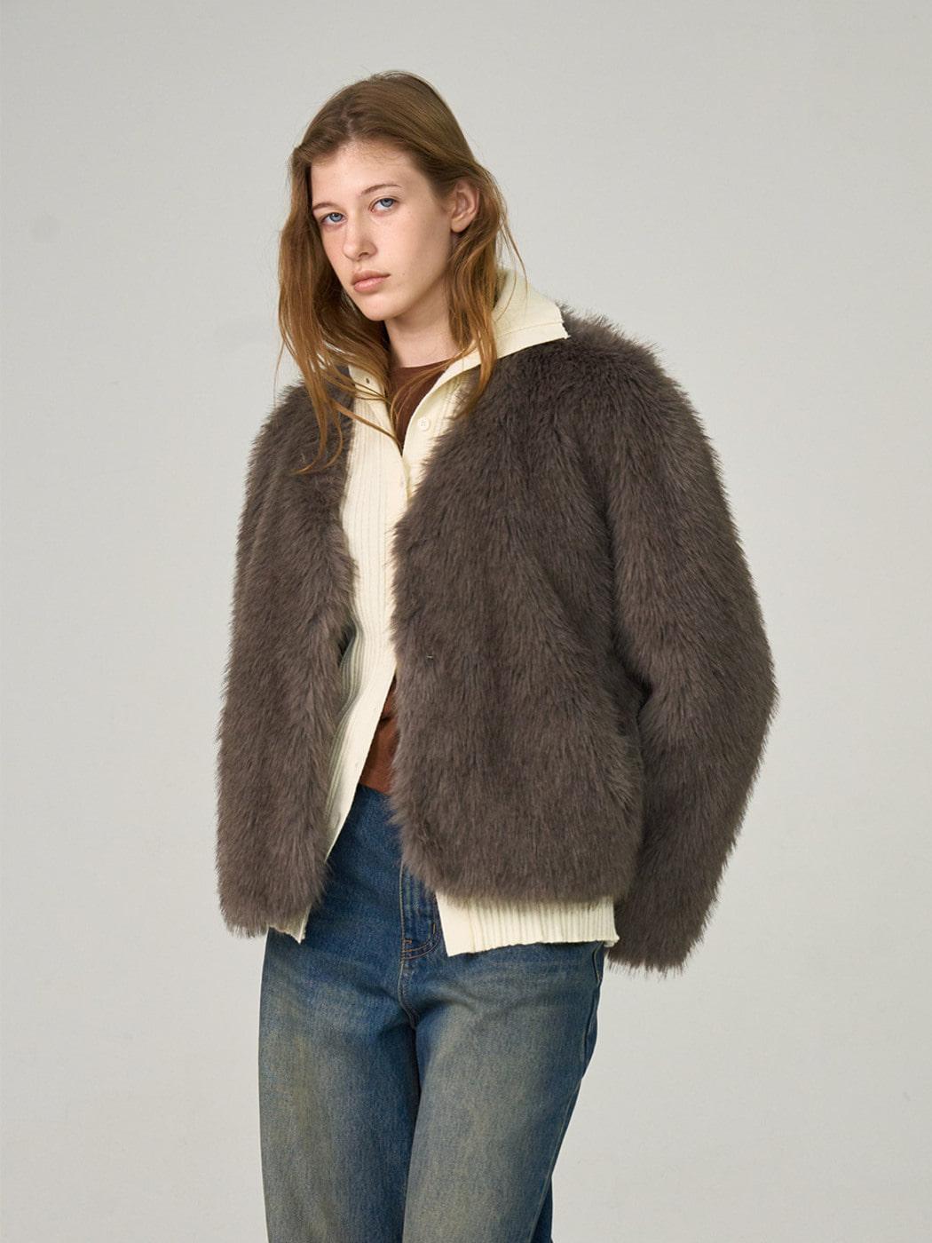 [크리에이터픽]Fluffy Hairy Fake Fur Jacket