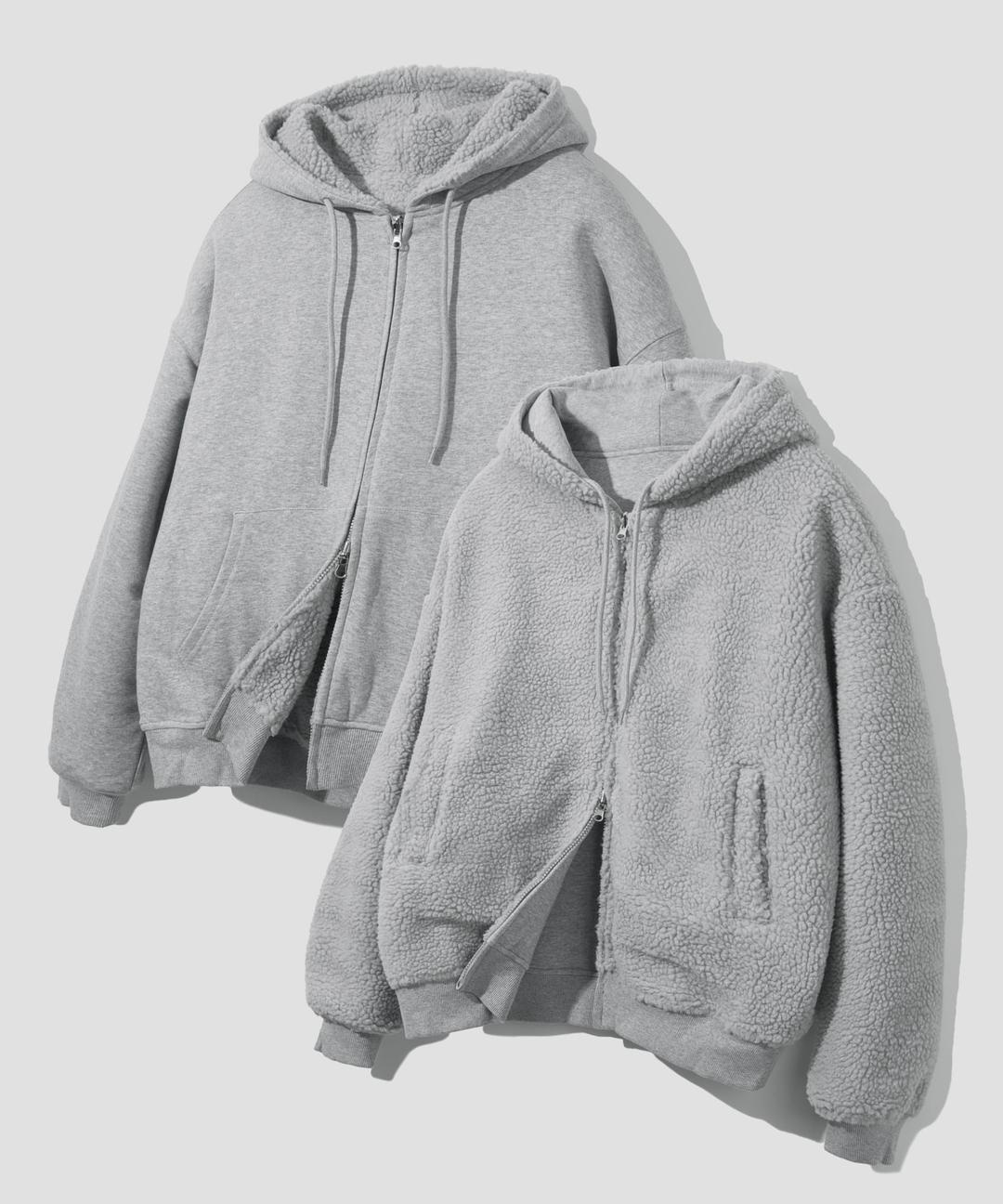 리버시블 헤비 플리스 보아 후드 집업 [헤더그레이]