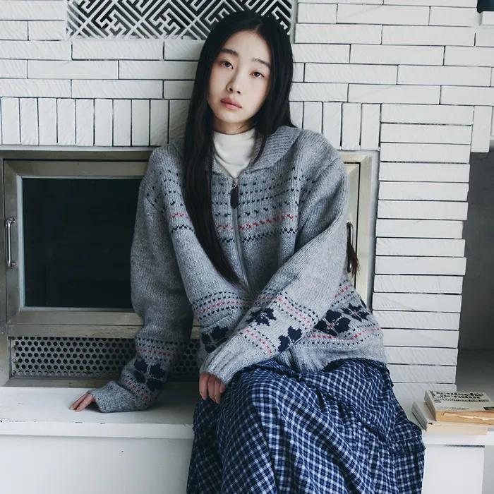 SNOW COWICHAN ZIP UP CARDIGAN_GREY