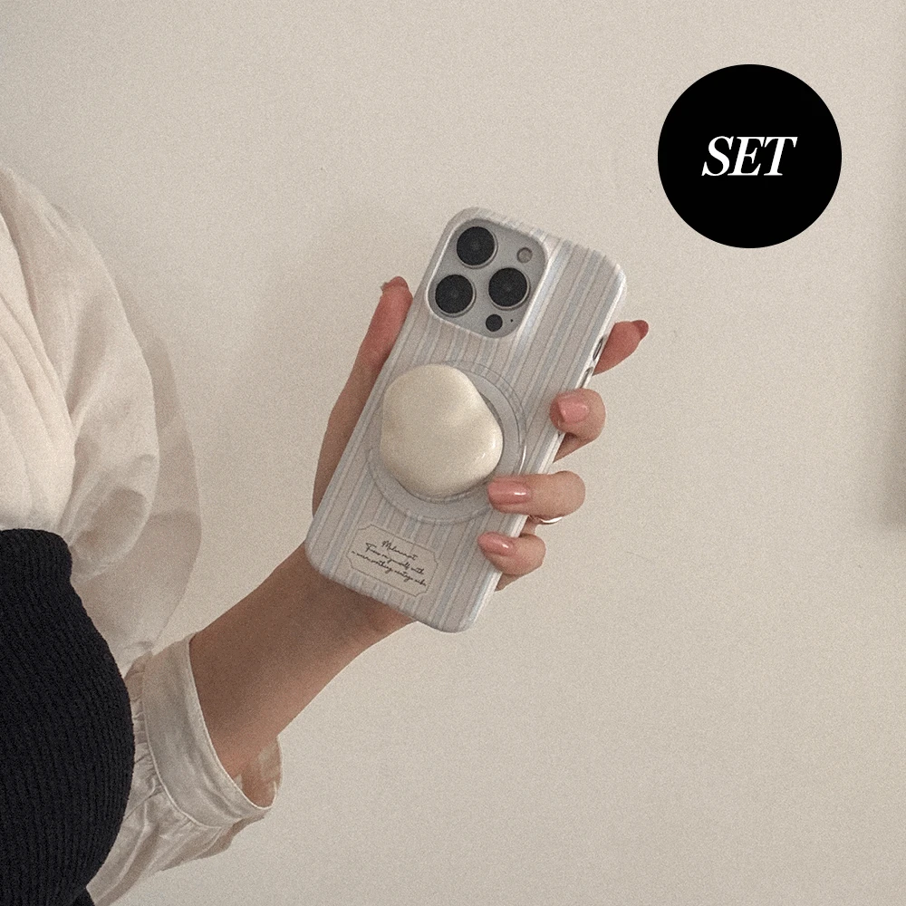 [SET] pastel stripe 맥세이프 하드 케이스+맥세이프 조약돌톡