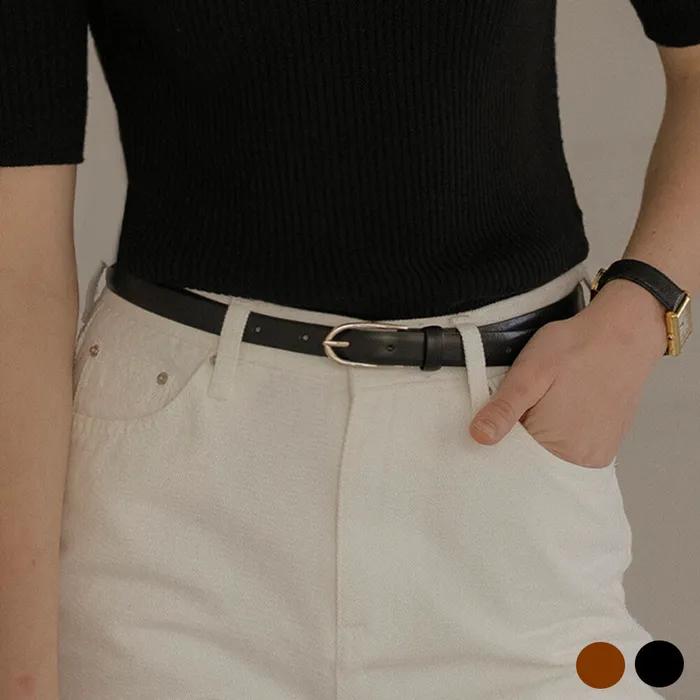 Timeless slim buckle leather belt_[2color]