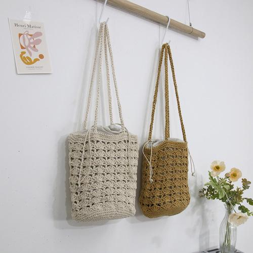 제인준 얼루티 네트 버킷 숄더백 라탄 복조리 니트 여름 2color