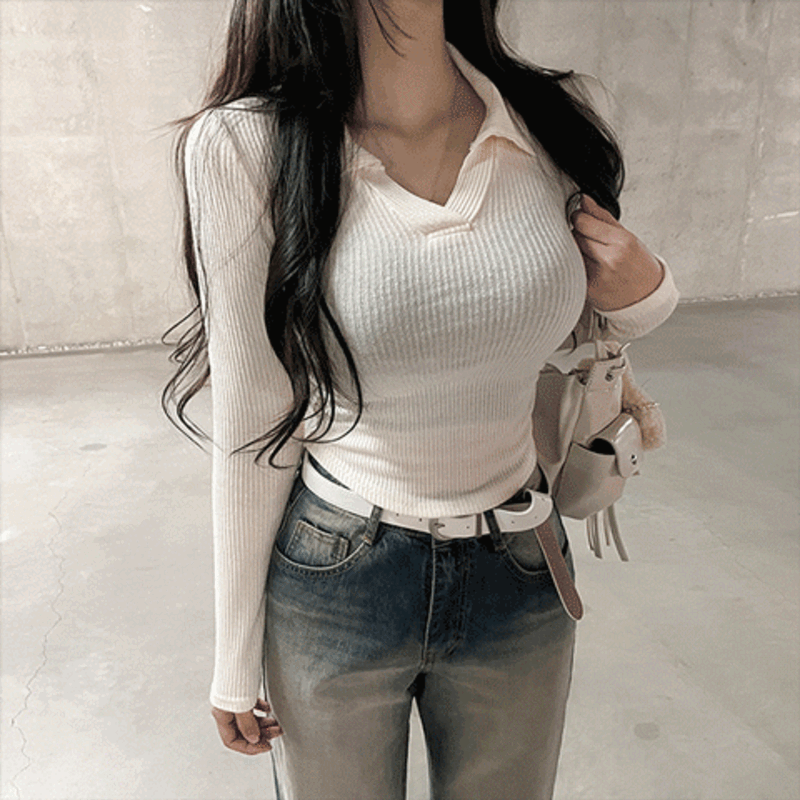 [허얇골넓🫶/핏보장] 카라 셔링 골지티